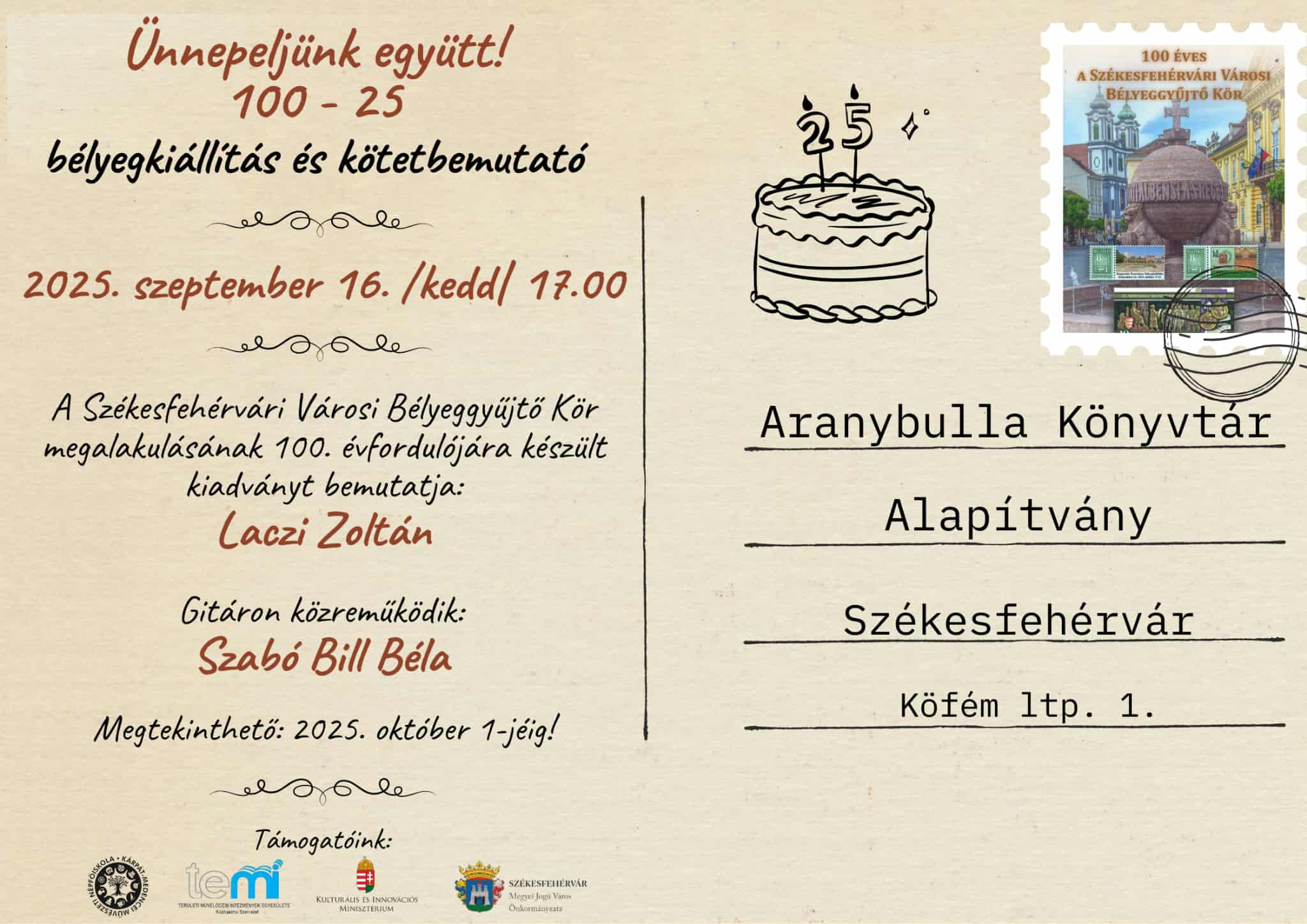 Bélyegkiállítás és kötetbemutató az Aranybulla könyvtárban szeptember 16-án